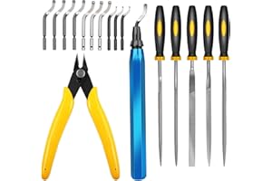 HEEIEUK 3D-Druck-Entgratifert-Satz Entgrater Werkzeug mit 10 Unterschiedlichen Klingen 5-Feilen-Set und Seitenschneider Metal Handle Hand Deburring Tools files
