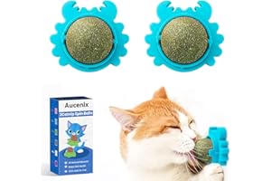 Aucenix Catnip Balls Toy for Cat, Wall Catnip Roller for Cat Licking, Teeth Cleaning Dental Edible Kitten Toy, Natural Rotating Cat Toy (Blue)