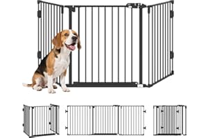 PawHut Cancelletto per Cani Regolabile e Pieghevole con Chiusura Automatica e Sistema di Blocco, Cancello per Cani in Metallo e Plastica, 202.5x76 cm, Nero