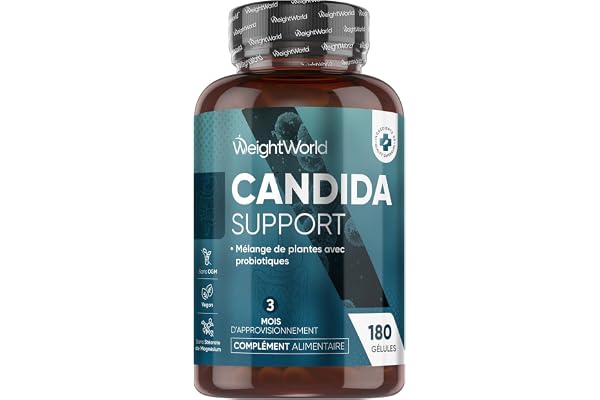 Candida Support 180 Gélules Vegan pour 3 Mois avec 15 Ingrédients - Lactobacillus Acidophilus, Bifidobacterium Bifidum, Aloe Vera, Zinc, Acide Caprylique, Ail, Glucosamine HCL - Candida Albicans