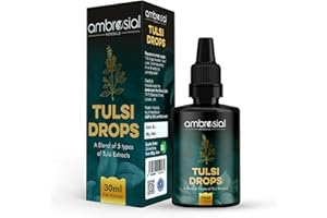 Ambrosial Tulsi Drops Concentrated Extract Of 5 Tulsi 30ml | Natural Immunity Booster | Relieves Cough & Cold | Raw Extract of Holy Basil Leaf (30ml)