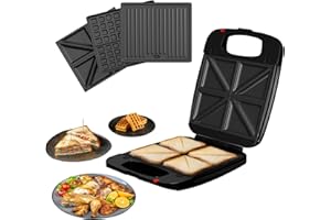 DMD COLLECTIVE DMD® | 3-in-1 Family Toastie Maker Sandwich Toaster, 4 Slice Waffle Maker, Panini Press Deep Filled Removable Plates with Non-Stick Coating & Drip Trays 1200W