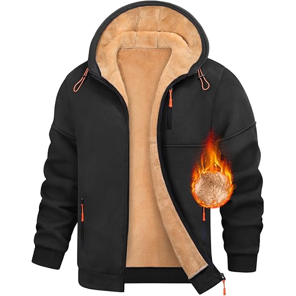 Nadeer Fleecejack voor heren, winter, warm, volledige rits, winddichte jassen, outdoorjas met zakken, casual buitenkleding, Houtskool Grijs, M