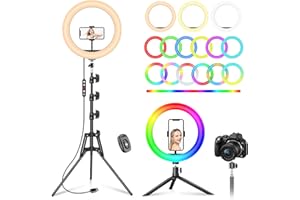 PEYOU Anneau Lumineux 12" avec Trépied 183 CM, 2 Supports de Téléphone, Trépied Smartphone, 39 Modes RVB, 10 Niveaux pour Maquillage/Tiktok/Youtube/Photographie