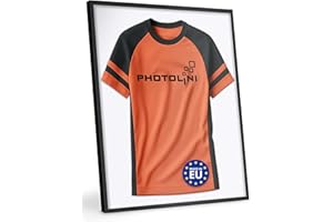 PHOTOLINI Bilderrahmen Trikotrahmen Fußball 70x90, Schwarzer Bilderrahmen für Trikot, Rahmen Trikot 90x70 mit Acrylglas zum Aufhängen, Jersey Frame mit zweifarbiger Rückwand & starkem Magnetsystem