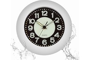 LXSZRPH Shower Clock Luminous Bathroom Wall Clock, Waterproof for Water Spray, Battery Powered, Non Ticking Silent Analog Clocks for Bedroom Livingroom Babyroom (White)