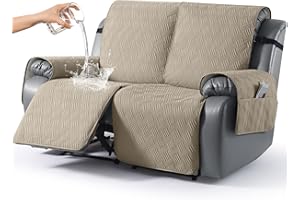 KinCam Funda Sillon Relax reclinable, Impermeable Funda para Sillón Relax con Bolsillo Laterales y Correas elásticas para Perros y Mascotas, Suave y Lavable Funda Sofa 2 plazas Gris Pardo