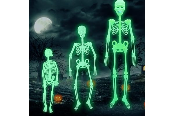 3 Stycken Halloween Dekoration - Lysande Skalle Skelett, Spökhus Tricky Rekvisita Leksak, Läskigt Ljus för Halloween Festival