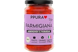PPURA Tomatensauce Parmigiana 340g – Bio Tomatensoße mit Auberginen & Parmesan, Pasta Sauce mit 100% natürlichen Zutaten, ohne Zucker & Zusatzstoffe, traditionell hergestellt – Made in Italy