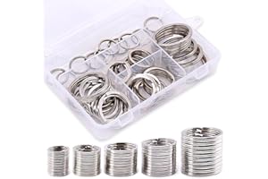 Swpeet Lot de 60 porte-clés plats en métal multi-usages pour clés de maison, de voiture, pendentifs – 20 mm, 25 mm, 30 mm, 35 mm, 38 mm