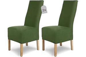 ‎SH SCHEFFLER-HOME LIVE HOMESTYLE SCHEFFLER-Home Stuhlhussen Stretch Luna-Lang/Stuhlüberzug 2er Set Grün/elastische Flanell Stuhlabdeckungen/Stuhlhussen Schwingstühle/Spann-Bezug Stuhl Überwurf als eleganter Schonbezug