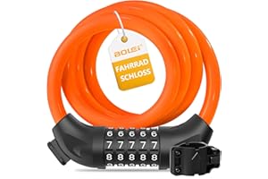 BOLEi lucchetto bici con codice a combinazione 12 MM/120 CM, Serratura antifurto del cavo della bicicletta di codice a 5 cifre impermeabile per la bicicletta, e-bike, carrozzina (Arancione)