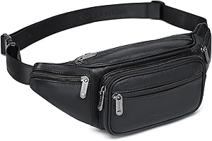 ZZNICK Genuine Leather Fanny Pack/Waist Bag/Organizer with Adjustable Belt, Multiple Pockets for Men and Women