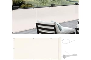 Cool Area Pantalla HDPE para Balcón Jardín Protección de Privacidad,Protección UV,Resistente al Viento,con Ataduras de Cables,90x600 cm,Beige