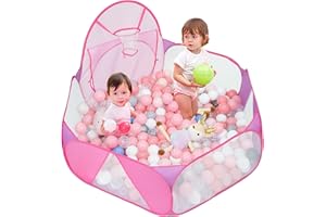 Eocolz Grand bac à balles pour Enfants - Tente Pop-up pour Enfants - Maison de Jeu - Parc à Ramper avec Panier de Basket-Ball et Sac de Rangement à Fermeture éclair - 120 cm (Rose)