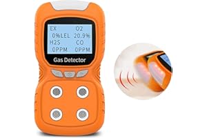 AirRadio Portable Gas Detector 4 in 1, Multi Gas Clip 4-Gas Monitor Meter Tester, Rechargeable LCD Display Sound Light Shock Air Quality Tester, 2-Year Detector in Lab Gas Handling Instruments