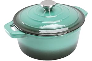 Puricon Forno Olandese in Ghisa Smaltata/Forno Francese, Casseruola Rotonda con capacità da 4L a 5,2L (4,2 Quart a 5,5 Quart) - Verde Acqua/26cm