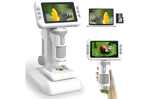 Charmofun Microscopio Bambini, Microscopio Digitale con Schermo LCD 4", Ingrandimento 1600X, Microscopios Portatile Bambini con Scheda di Memoria da 64GB, Foto e Video, Funzione Portatile e Fissa