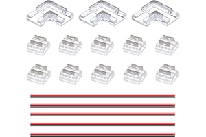 GOMING Kit Connecteur Ruban LED COB 2 Pin 8mm Largeur Carte 10 Connecteurs Transparents Sans Espacement 3 Connecteurs Forme L/Coin Sans Espacement 5 Fils D'extension 15cm pour Bande Lumineuses LED