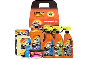 Armor All 7-Piece Car Cleaning Kit, Includes Glass Cleaner, Jumbo Sponge, Car Wash & Wax, California Scents Can Car Air Freshner, Wheel & Tyre Cleaner 500ml, Insect Remover and Microfibre Cloth