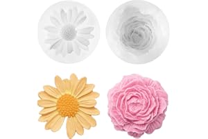 TZEKING 2 Piezas Molde para Velas Peonía y Margarita, Molde de Silicona Grande de Peonía, para Flores y Jabón, Pastel y Manualidades