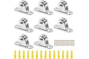 YKUKIZEE 8 Pack Wall Mount Pulleys Block Heavy Duty, Fixed Pulley Wheels Mute, Stainless Steel Ceiling Pulley Roller with Ball Bearing for Moving Sun Shade Sails Sunscreen Canopy Cover Rope Clothes