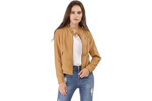 Allegra K Chaqueta corta motera con cuello alto y cremallera para mujer