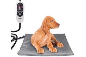 SONNIG Pet Heating Pad with Timer, Temperature Adjustable Pet Heat Pad with Chew Resistant Cord & Removable Cover, Waterproof Electric Heated Pet Pad Pet Warming Mat, Soft Indoor Cat Dog Heat Pad