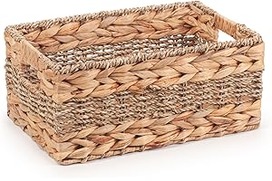 Woodluv Wicker Storage basket, Hand woven Display Hampers, Seagrass Water Hycanith Bathroom Bedroom Storage Basket for Shelves, Home or Office, Home Décor, 30 x 20 x 13 cm - Medium