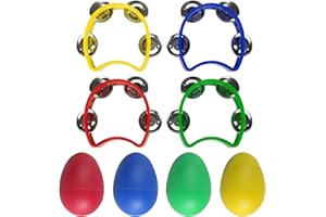 EULAPGOE 4 Pezzi Tamburello A Forma Di Mezzaluna, Jingle Ring A Forma Di Mezzaluna, Rumorista, Tamburello, 4 Campane, Tamburello A Mano In Plastica Colorata, Strumento Musicale Ritmico