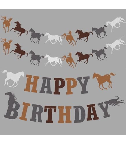 Kit De Décoration Anniversaire Thème Cheval – Guirlande Happy Birthday Et 10 Tourbillons Suspendus – Pour Fête