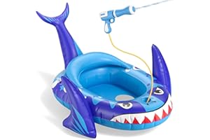 Sunrad Children's Swimming Ring with Water Gun, Inflatable Shark Swimming Hoop, Dinghy, Swimming Ring, Swimming Aid, Children's Swimming Seat for Toddlers from 3-10 Years, Baby Swimming Float