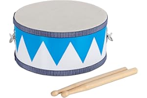 Classic Cantabile Bęben dziecięcy z drewna – instrument muzyczny do bębna i zawieszenia – bęben dla dzieci łącznie z pałeczkami – idealny dla dzieci od 3 lat – biało-niebieski