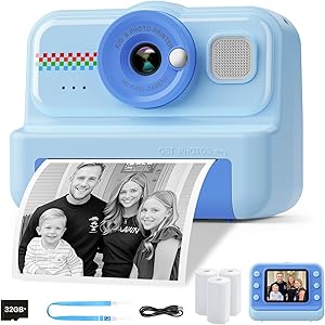HiMont Kids Camera Instant Print, 1080P HD Instant Print Camera for Kids with 3 Rolls Print Paper & 32GB Card, Selfie Digital Camera for Kid, Ideal Kid Toys Gifts for Boys & Girls Age 3-14 (Blue)