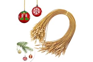 BAYMETY 100 PCS Christmas Gold Twine String Thread Twist Ties, Tinsel Craft Making Cord for Hanging Ornaments, Xmas Baubles, Christmas Tree Ribbon DIY Craft Gift String Snap Fasteners