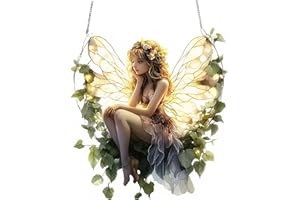 QACUU Artistic Butterfly Fairy Sun Catcher with Stained Glass Effect, Decorative Sun Catchers For Windows for Living Room or Kitchen, Vibrant Suncatcher Garden Decor and Outdoor Hanging Ornaments for Yard
