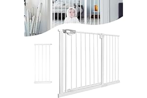 YARDIN Rejilla de protección para escaleras, Doble Cerradura, Rejilla de sujeción para niños y Mascotas, sin Necesidad de taladrar,90°,Apertura con una Sola Mano,Cierre automático, Blanco,105-115 cm