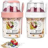 Set of 2 to Go Cups, Yogurt Cups for On the Go with Spoon, Yoghurt to Go Cups, Double Layer Leak-Proof Yoghurt Cups, Salad Cu