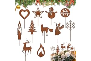 AOMANTIC SARL Décorations de Noël en Métal Rouillé, 11 Pièces Décoration Rouille Noël, DéC-Oration De Jardin Rouille, Piquets de Jardin de No-ël Rouillés, Piquet De Jard-in en Métal Rouillé, pour jar-dinière