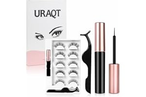 URAQT Ciglia Finte e Eyeliner Magnetico Kit, 5 Paia Ciglia Finte Riutilizzabili di Effetto 3D Impermeabile Naturali