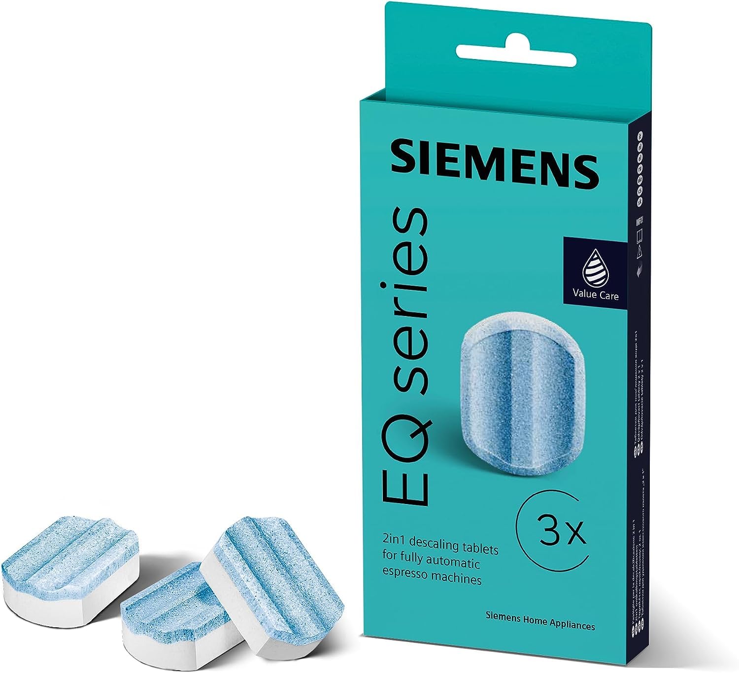 Siemens Entkalkungstabletten, 3 Stück, passend für alle Kaffeevollautomaten der EQ Reihe und Einbauvollautomaten, für ein langes Maschinenleben, TZ80002A