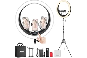 NEEWER RP19H 19" Ring Light con Treppiede/3 Porta Telefono/Panno di Pulizia Compatibile con iPhone, Controllo Touch 2.4G, Luce ad Anello LED per Video Studio Streaming Zoom Selfie Trucco Illuminazione