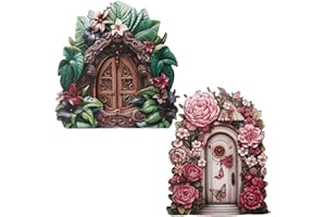Embhlitfe 2 Pieces Wooden Fairy Doors Garden Elf Door Adorable Fairy Garden Miniatures Garden Miniature Ornaments for Trees Gardens Outdoors Indoor or Outdoor (B) (B)