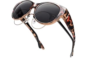 URUMQI Over Glasses Sunglasses Womens, Trendy Round Cat Eye Sun Shades Cover, Polarised UV400 Protection TAC Lens