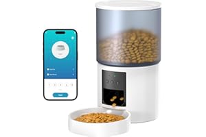 POOEKEN Comedero Gato Automatico WiFi Alimentador: Dispensador Comida Gatos/Perros con Grabación 10s - Máquina de Comida Inteligente para Kitty Temporizador Programable Control App 4L Blanco