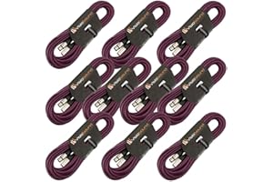 VISIOSOUND 10 x 10m Male to Female XLR Mic Leads/Balanced Microphone Cables / 8 Colours / 10 Pack Purple