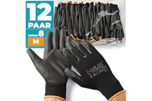 ISC Hygiene & Safety Arbeitshandschuhe Herren Damen - Schutz Handschuhe für Arbeit Werkstatt Mechaniker Montage Gartenhandschuhe - 12 Paar Größe 8 M Medium - Nylon PU-beschichtet mit Grip Tastgefühl