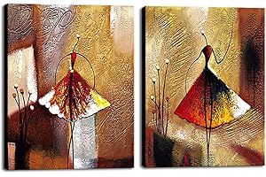 Wieco Art - Große Balletttänzer, 2-teilig, modernes Deko-Kunstwerk, 100 % handgemalt, zeitgenössisch, abstrakt, Ölgemälde auf Leinwand