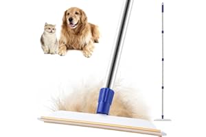 PIMEKOY Carpet Rake for Pet Hair Removal with Long Handle, Carpet Scraper Pet Hair Remover Brush, Dog Cat Fur Remove Broom for Rug, Furniture, Couch, Stairs