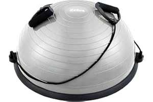 ZELUS Balle d'Équilibre Rose/Bleu/Gris/Noir avec Bandes d'Exercice et Pompe à Pied, Demi-Ballon de Yoga Gonflable Équipement de Gym pour Entraînement à Domicile Planche d'Exercice et Coussin